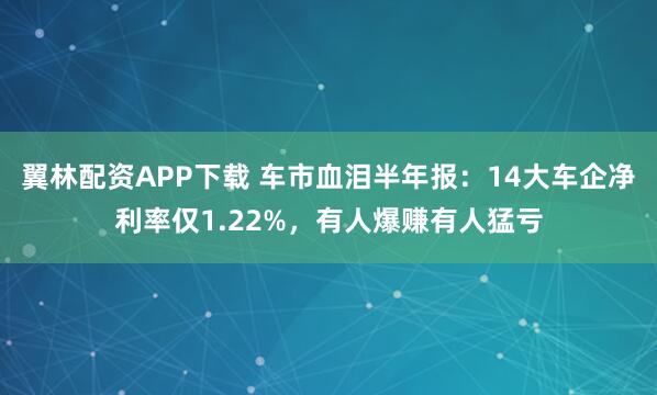 翼林配资APP下载 车市血泪半年报：14大车企净利率仅1.22%，有人爆赚有人猛亏